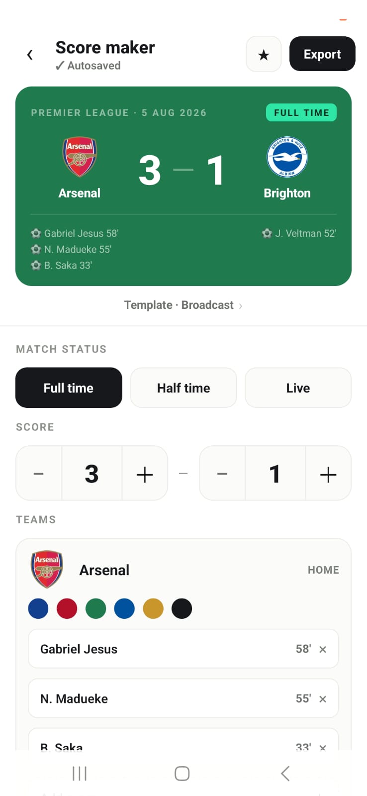 App Renderfoot — criador de placar