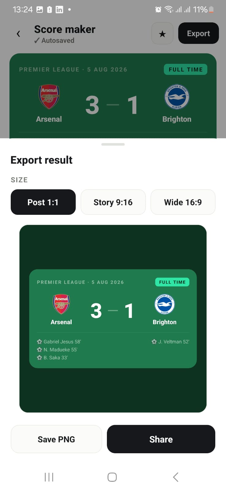 App Renderfoot — arte de placar exportada