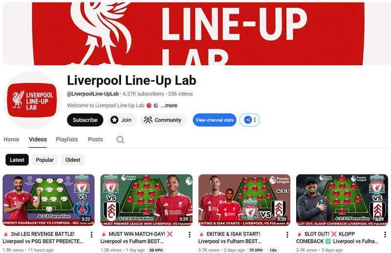Liverpool Line-Up Lab channel stats on SocialBlade
